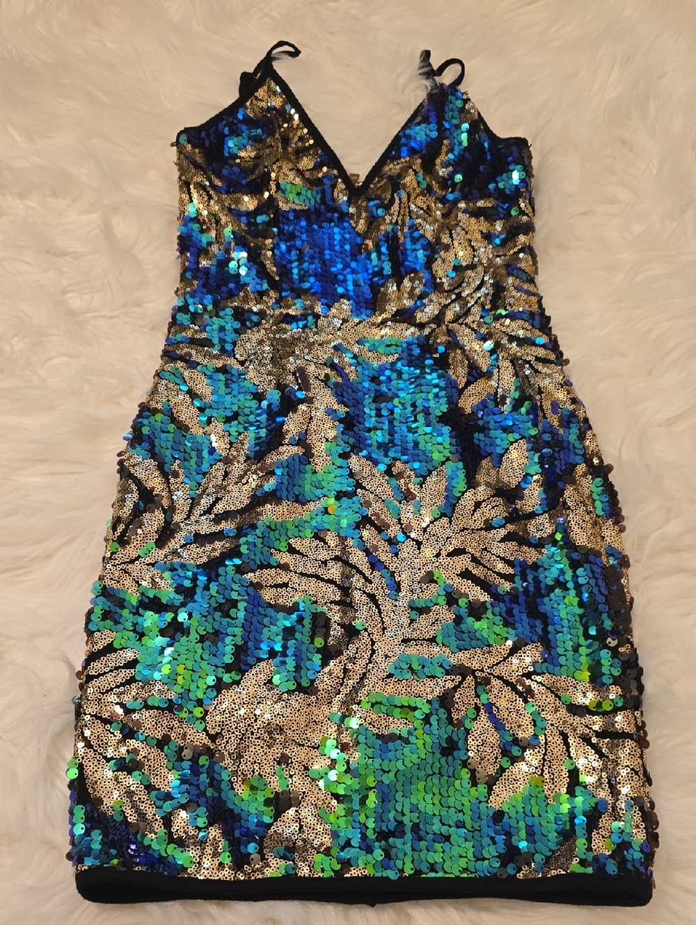 Fashion Nova Blue & Gold Sequin Mini Dress
